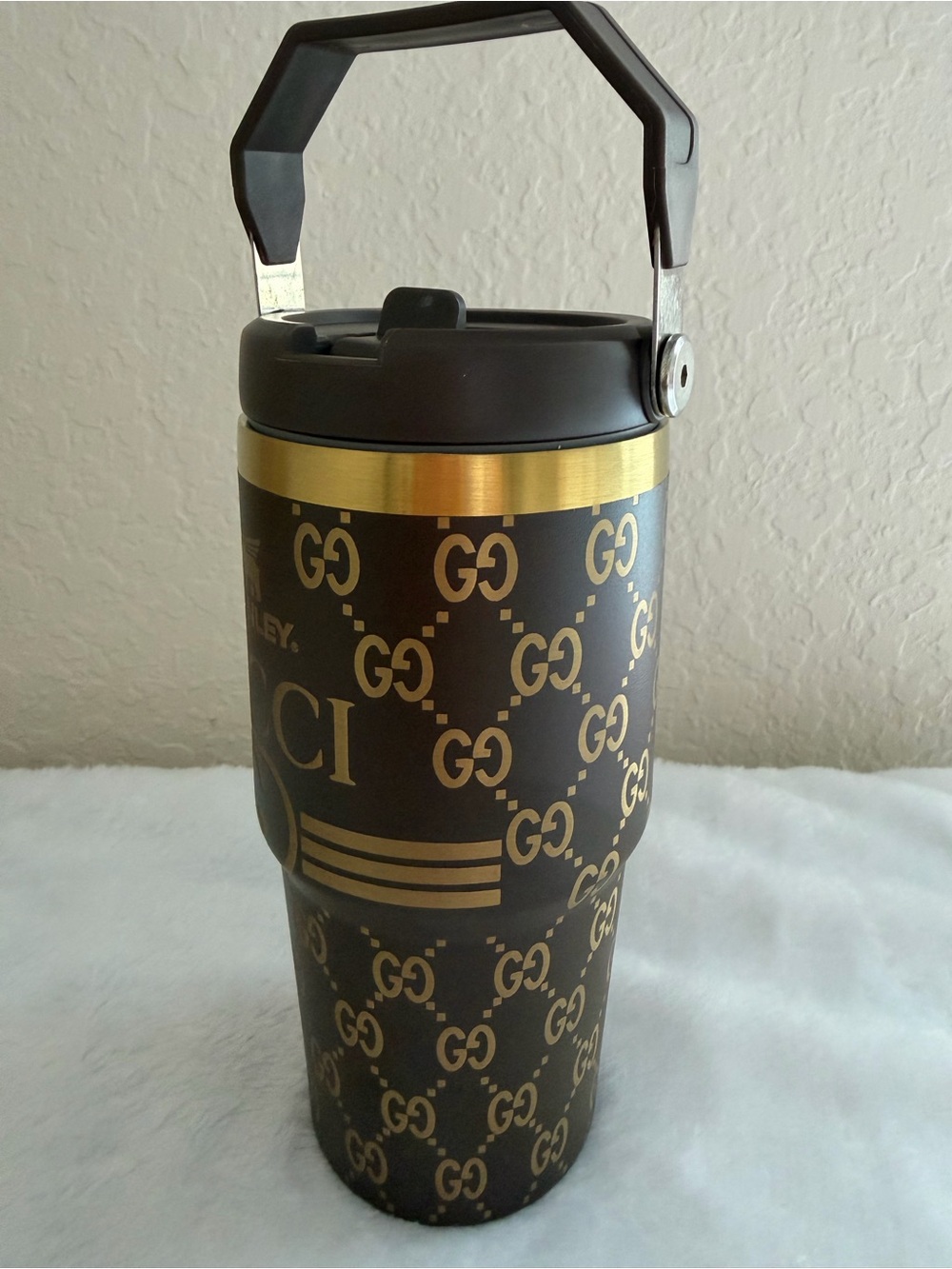 Stanley IceFlow Flip Straw Tumbler 20oz Brown Gold Monogram